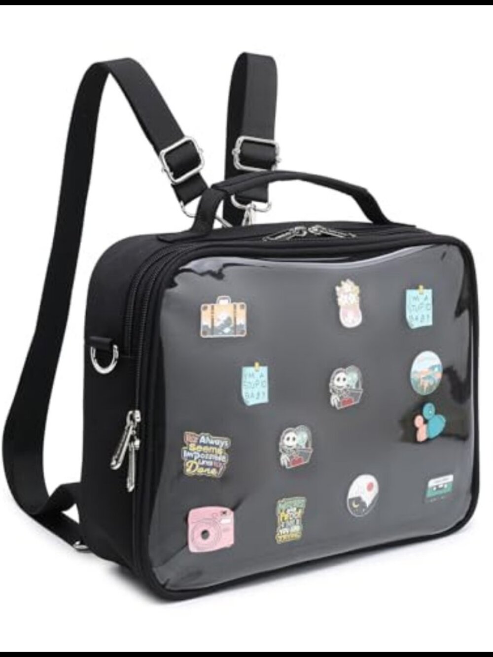 Oxford PVC Ita Bag Backpack Crossbody Messenger Shoulder Bag with Pin Insert